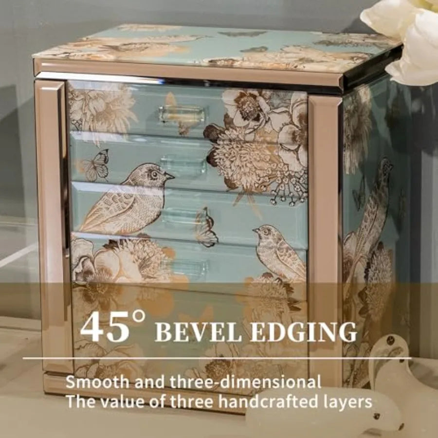 Glass Jewelry Box 5-Layer Storage Case Jewerly Boxes for Women Girls Jewelry Gift Decorative Boxes Art Painting Tabletop Orname