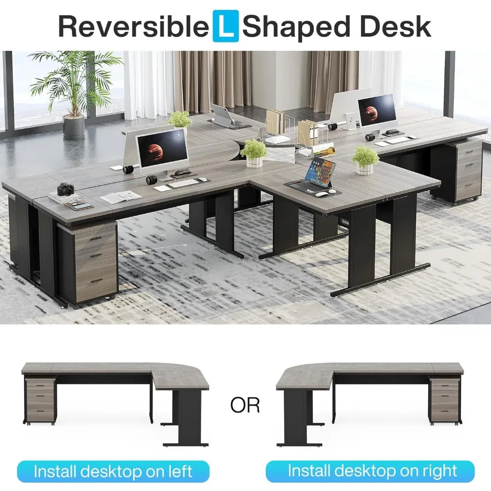 83-Inch L-Shaped Executive Desk, Large Office Computer Desk with File Cabinet