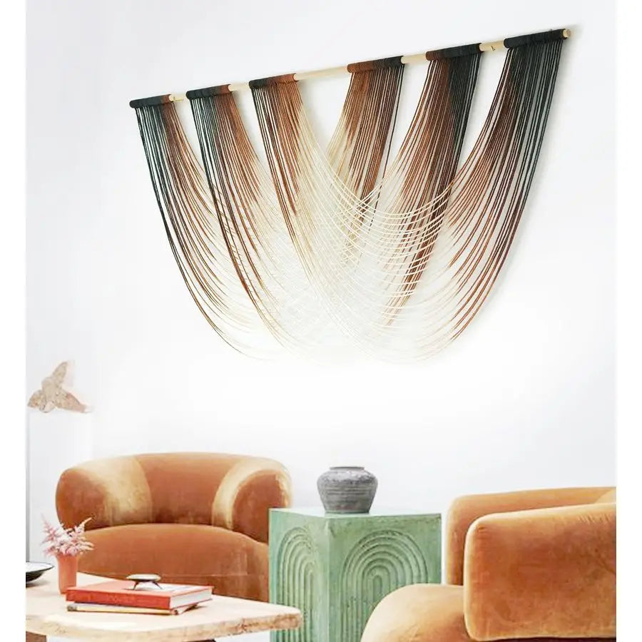 Wall Hanging Brown Dip Dyed Large Fiber Yarn Wall Art Boho Wall Decor Boho Bedroom Living Room Wall Decor,59 W x 33 L