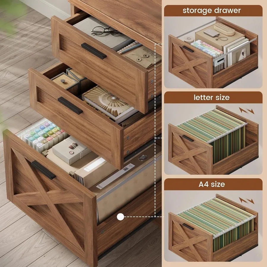55.1 Executive Office Desk with 3 Drawers and Farmhouse Design Featuring File Drawer Storage Shelves and Built-in Power Outlet