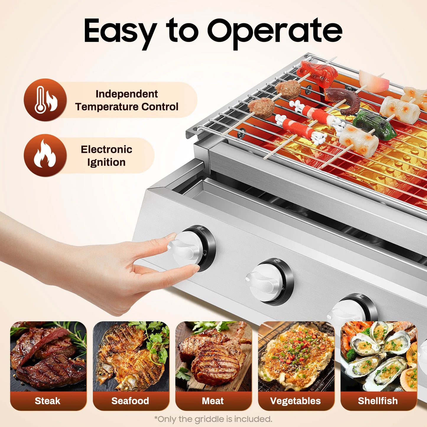 4 Burners BBQ Propane Gas Grill Removable Smokeless Barbecue Grill Portable BBQ Grill for Outdoor Patio Garden