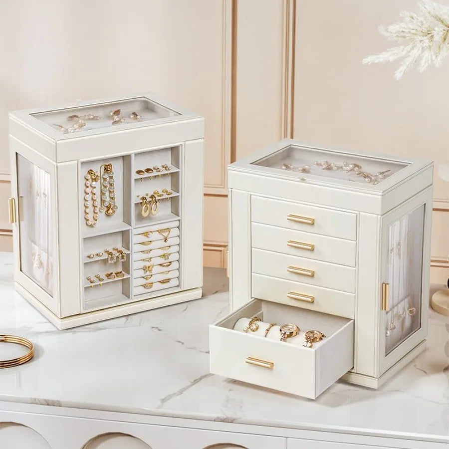 Jewelry Box 360° Rotating 6-Tier Organizer Open Design Large Vertical Jewelry Display Storage Case with Glass Window Gift for W