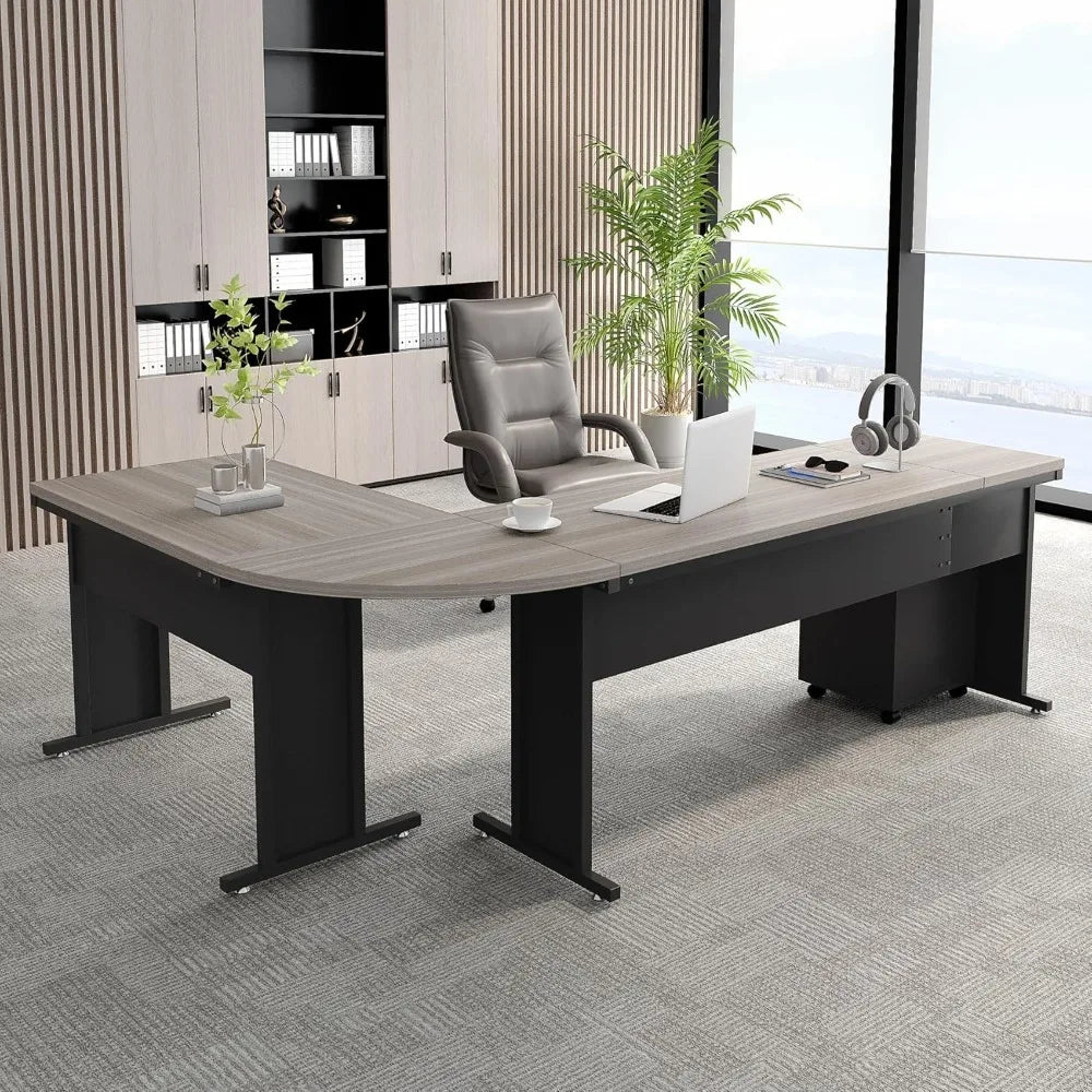 83-Inch L-Shaped Executive Desk, Large Office Computer Desk with File Cabinet