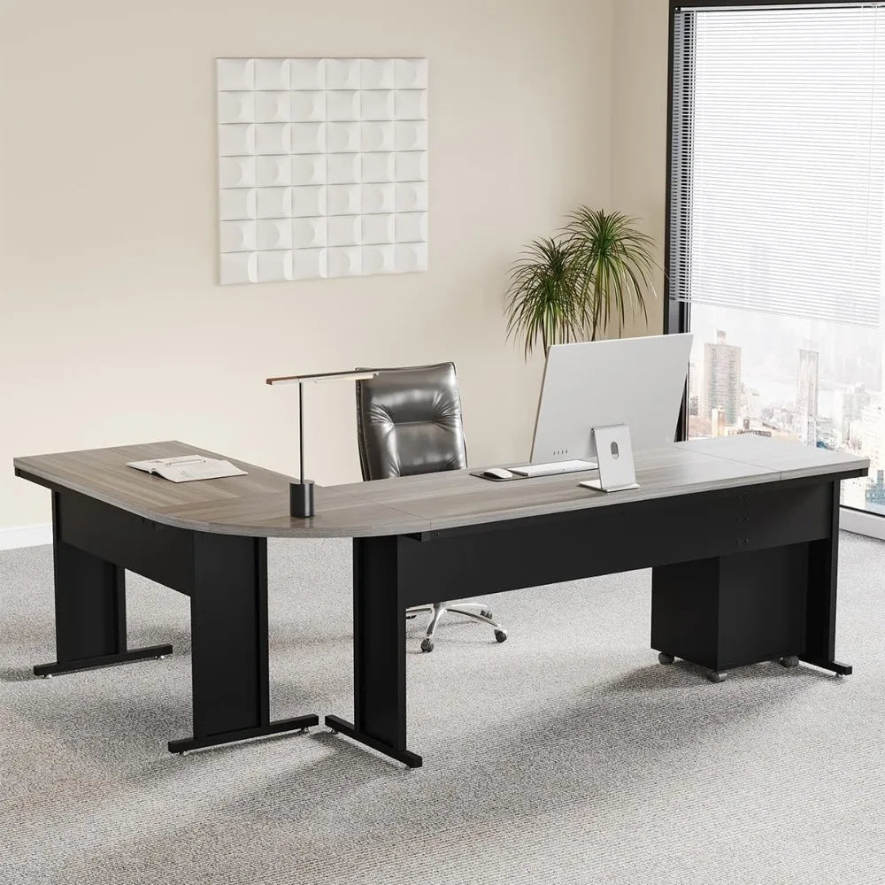 83-Inch L-Shaped Executive Desk, Large Office Computer Desk with File Cabinet