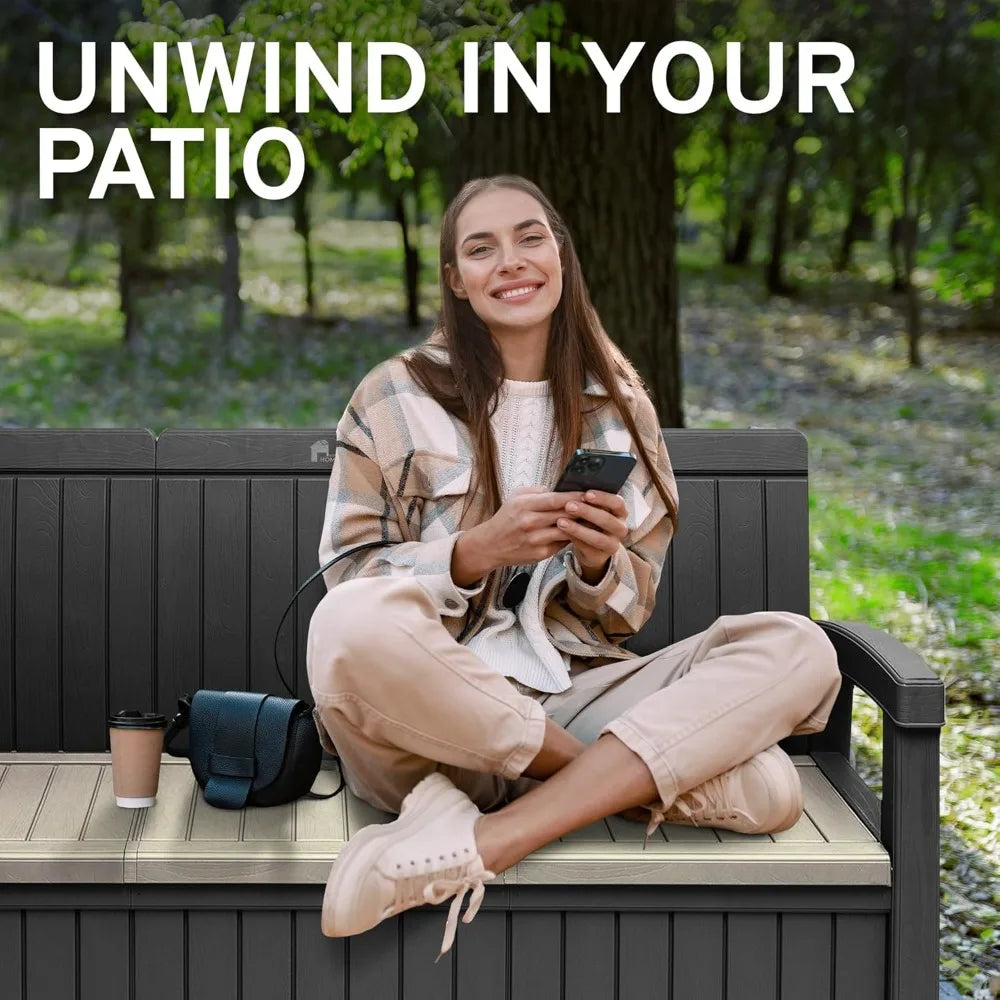 3 Seat Outdoor Storage Bench - 90 Gallon Capacity - Weatherproof Resin Bench for Patio, Porch, Garden, Yard, Pool Area - Furnit