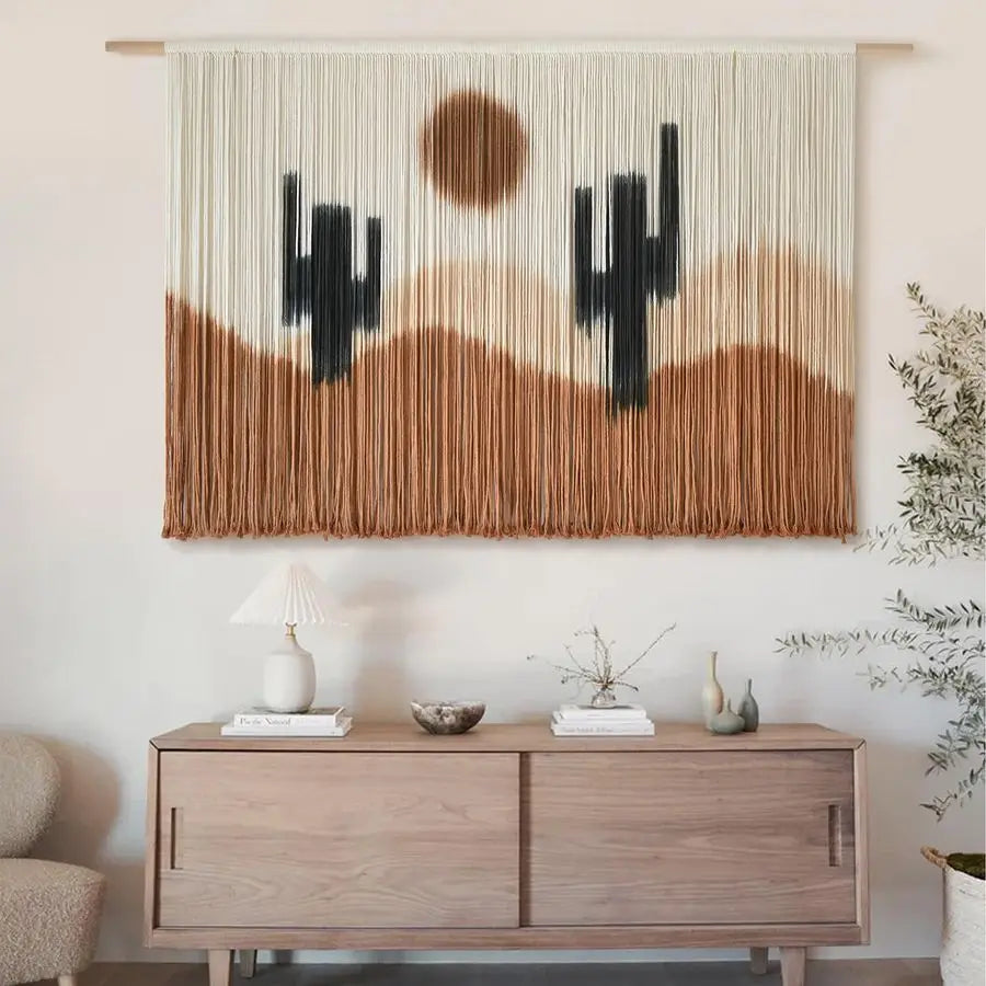 Macrame Wall Hanging Macrame Wall Decor 57 W x 35 L Desert Cactus TieDye Large Boho Yarn Wall Decor Scale Wall Art Home Decor