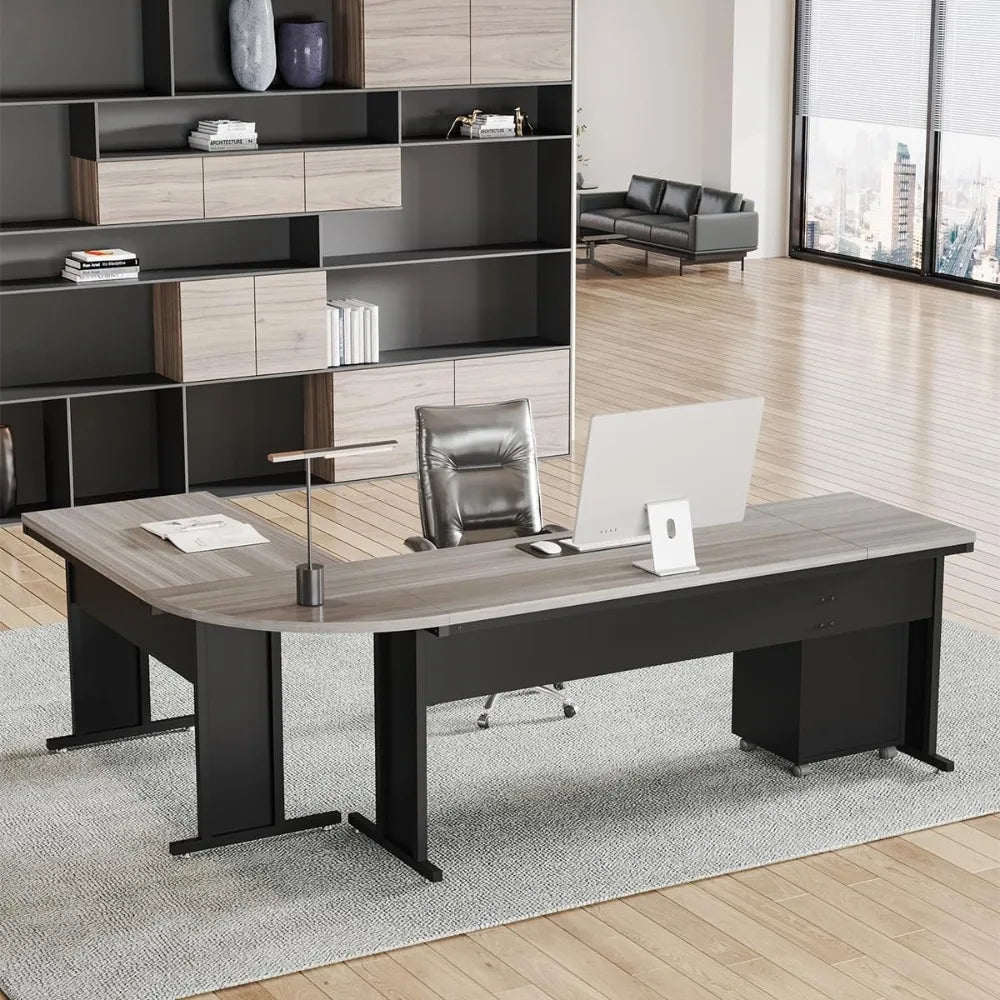 83-Inch L-Shaped Executive Desk, Large Office Computer Desk with File Cabinet