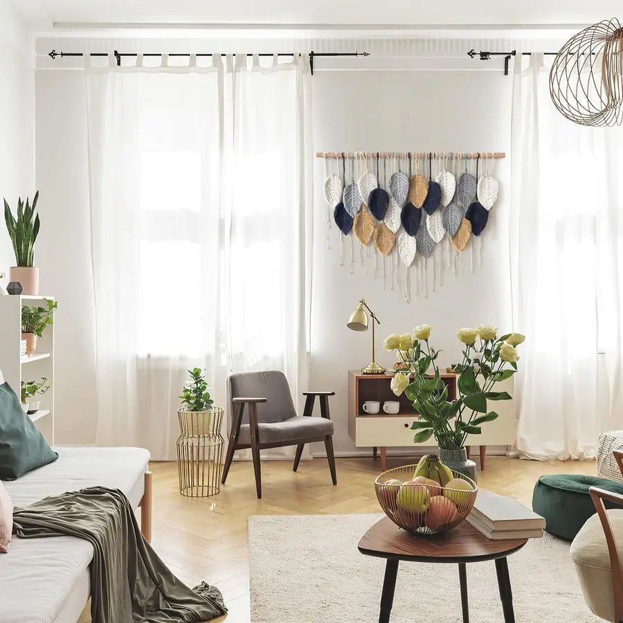 Large Macrame Wall Hanging, Boho Handmade Leaf Feather Bohemian Woven Tapestry, Chic Wall Art Home Decor for Bedroom Living Room