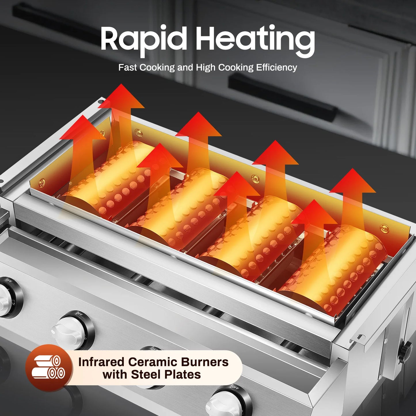 4 Burners BBQ Propane Gas Grill Removable Smokeless Barbecue Grill Portable BBQ Grill for Outdoor Patio Garden