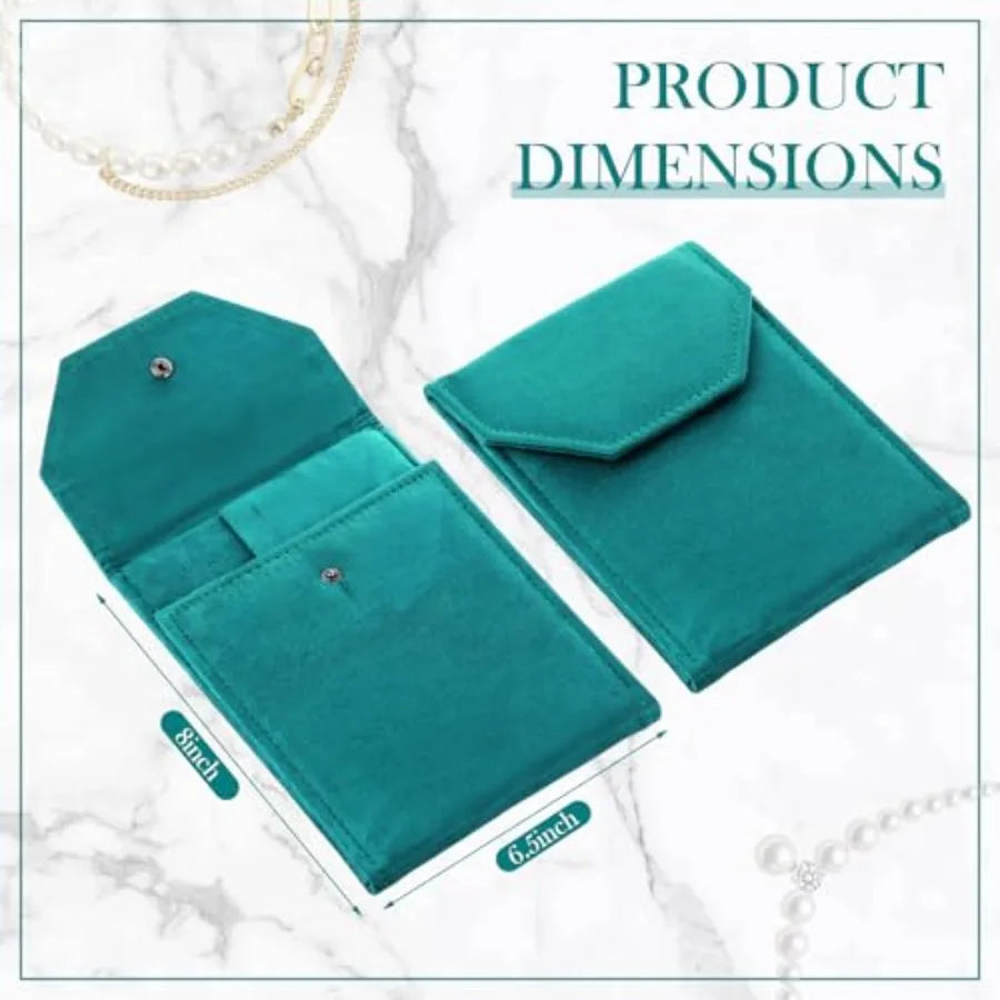 6 Pcs Velvet Necklace Jewelry Display Folder Travel Necklace Organizer Women Pearl Jewelry Pouch Gift Bag Green