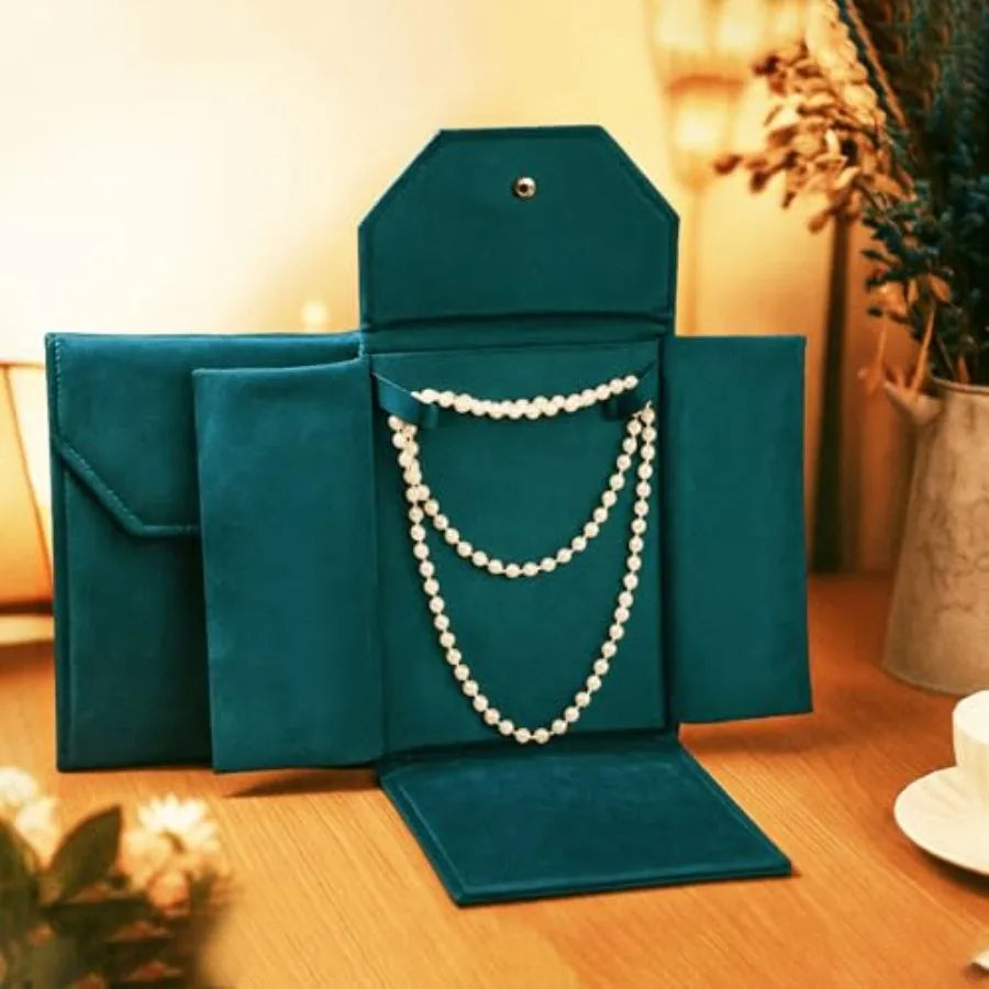 6 Pcs Velvet Necklace Jewelry Display Folder Travel Necklace Organizer Women Pearl Jewelry Pouch Gift Bag Green