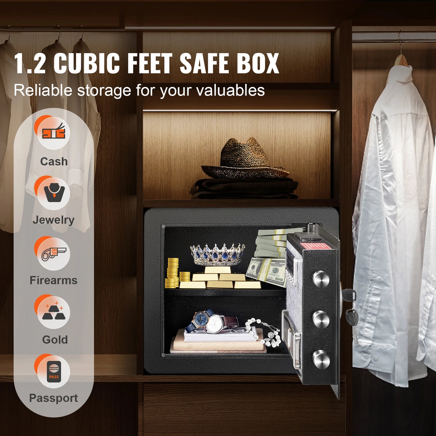 SucceBuy 1.2Cubic Feet Electronic Safe Deposit Safe Box W/ Digital Access & Override Keys for Money Gun Jewelry Document Home