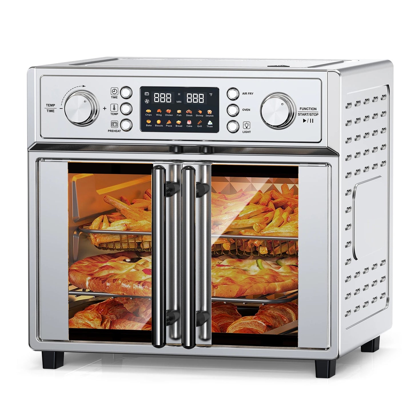29.5QT 7-in-1 Air Fryer Toaster Oven, 14 Presets, 1700W Stainless Steel with 360° Hot Air, Interior Light, Easy-Clean Tray