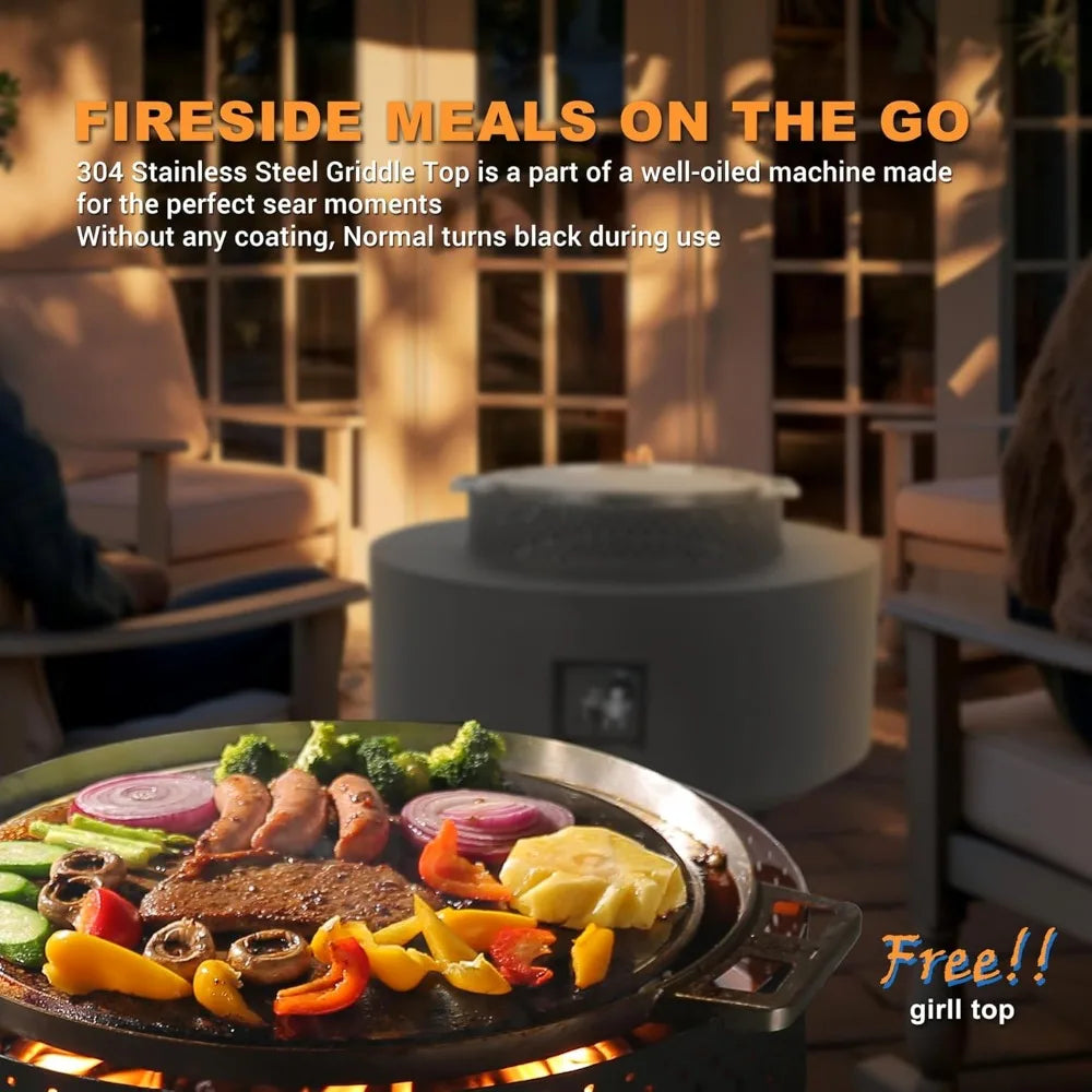 3-Piece Outdoor Fire Pit Table,32 Inch Propane Fire Table 65,000 BTU Black Round Gas Firepit,Baking Sheet, Wind Guard,Customized