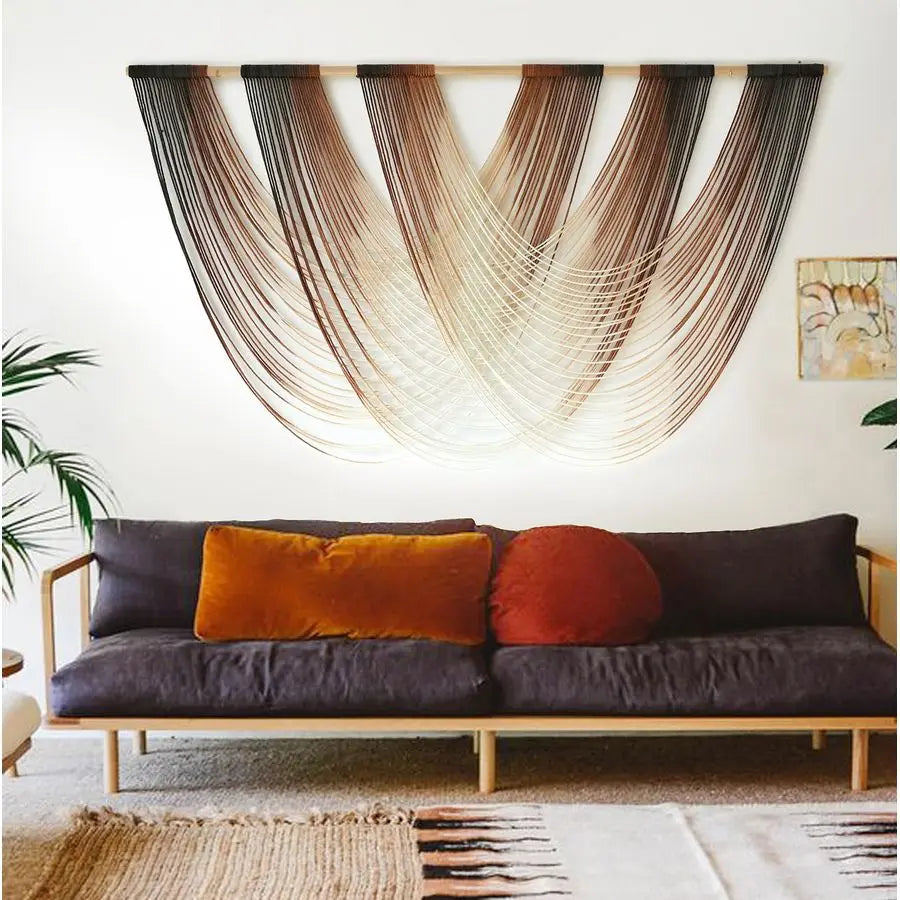 Wall Hanging Brown Dip Dyed Large Fiber Yarn Wall Art Boho Wall Decor Boho Bedroom Living Room Wall Decor,59 W x 33 L