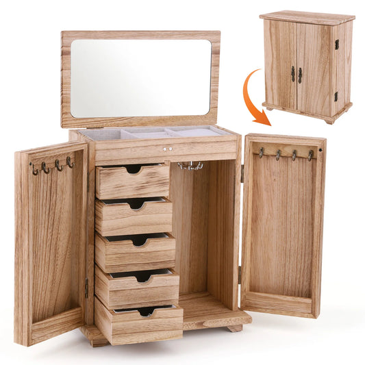 Wood Jewelry Box Large Jewelry Organizer Box 5 Layer Jewelry Storage Box Vintage Style Jewelry Display Box for Dressing Table