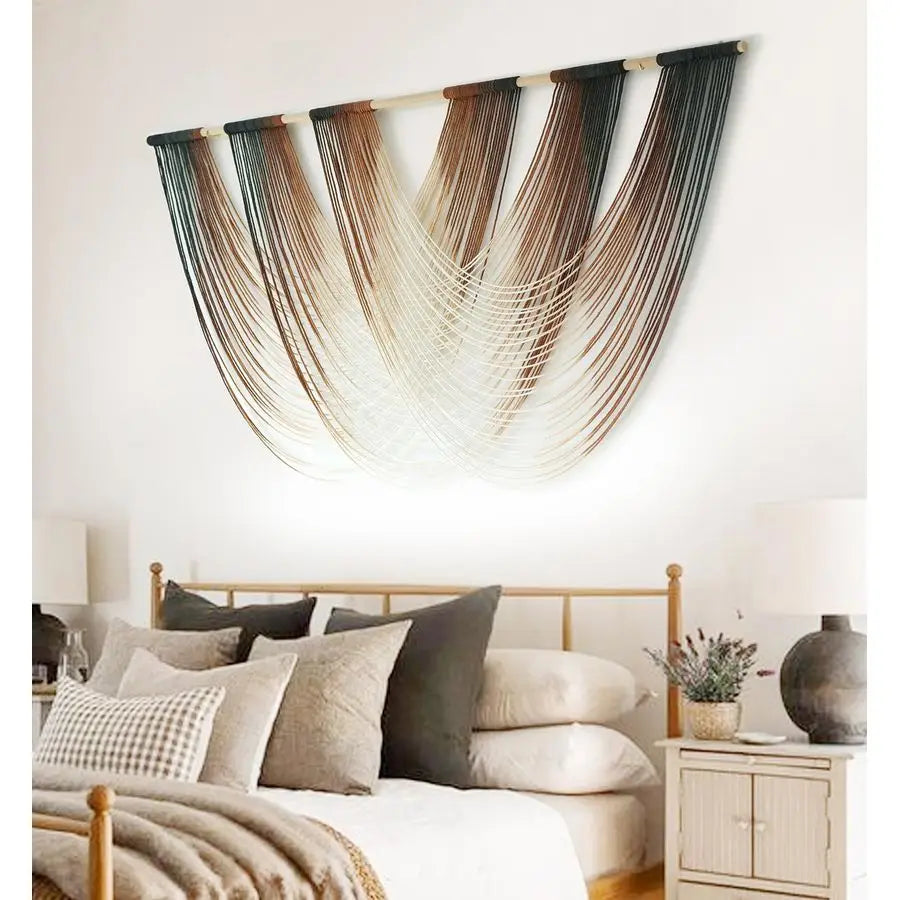 Wall Hanging Brown Dip Dyed Large Fiber Yarn Wall Art Boho Wall Decor Boho Bedroom Living Room Wall Decor,59 W x 33 L