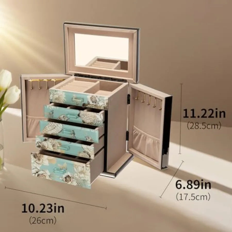 Glass Jewelry Box 5-Layer Storage Case Jewerly Boxes for Women Girls Jewelry Gift Decorative Boxes Art Painting Tabletop Orname