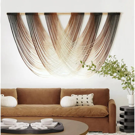 Wall Hanging Brown Dip Dyed Large Fiber Yarn Wall Art Boho Wall Decor Boho Bedroom Living Room Wall Decor,59 W x 33 L