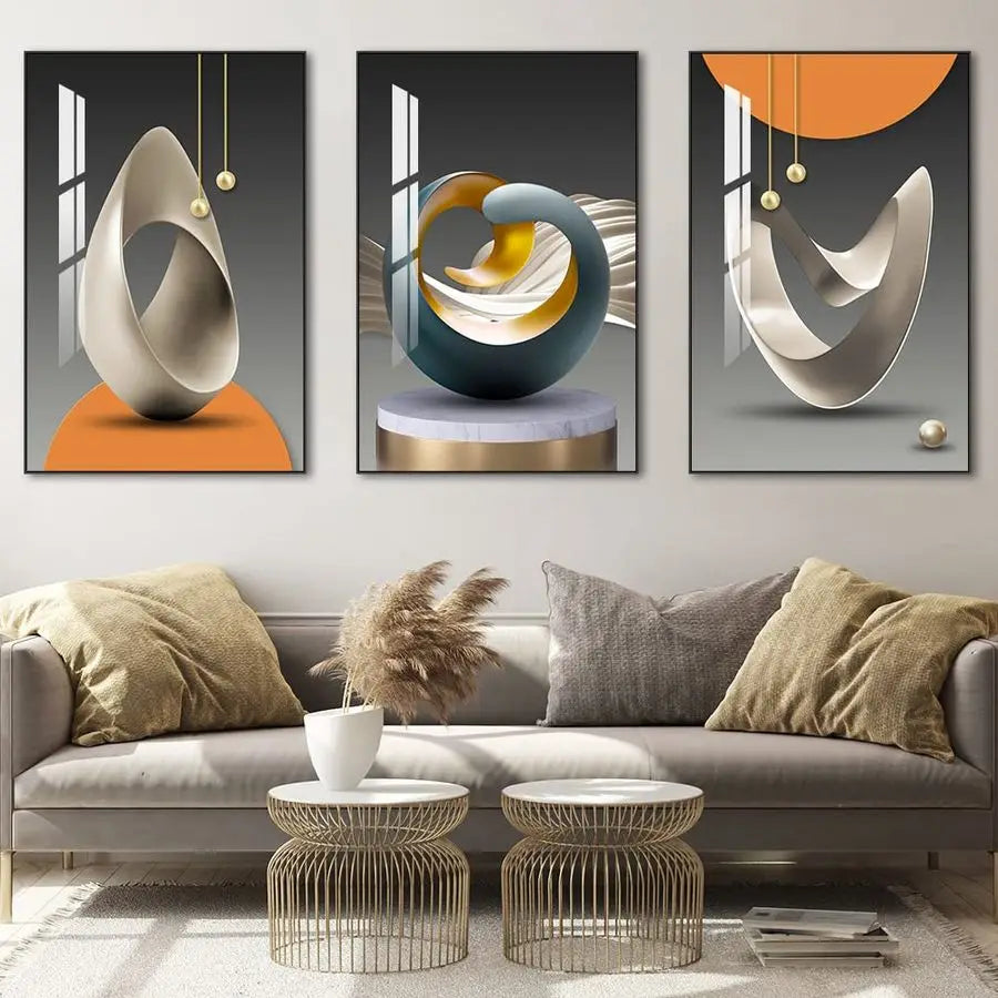 Wall Art, Bright Style Framed Wall Art, Abstract Modern Art Shape Pattern White Blue Yellow Grey Wall Art Artfully Matching Livi