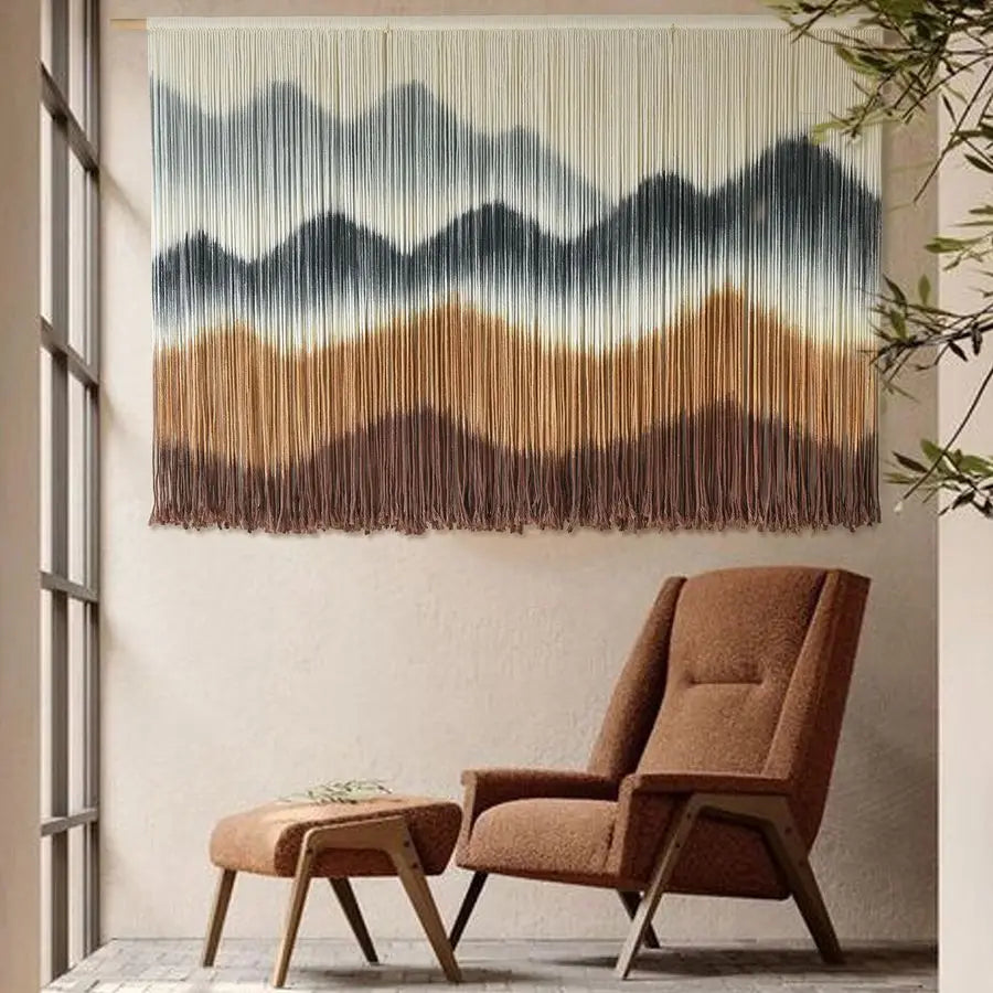 Macrame Wall Hanging Mountain Wall Art DipDyed Macrame Wall Decor Modern Wall Decor Fiber Wall Art Craftsmanship 57 Wx35 L