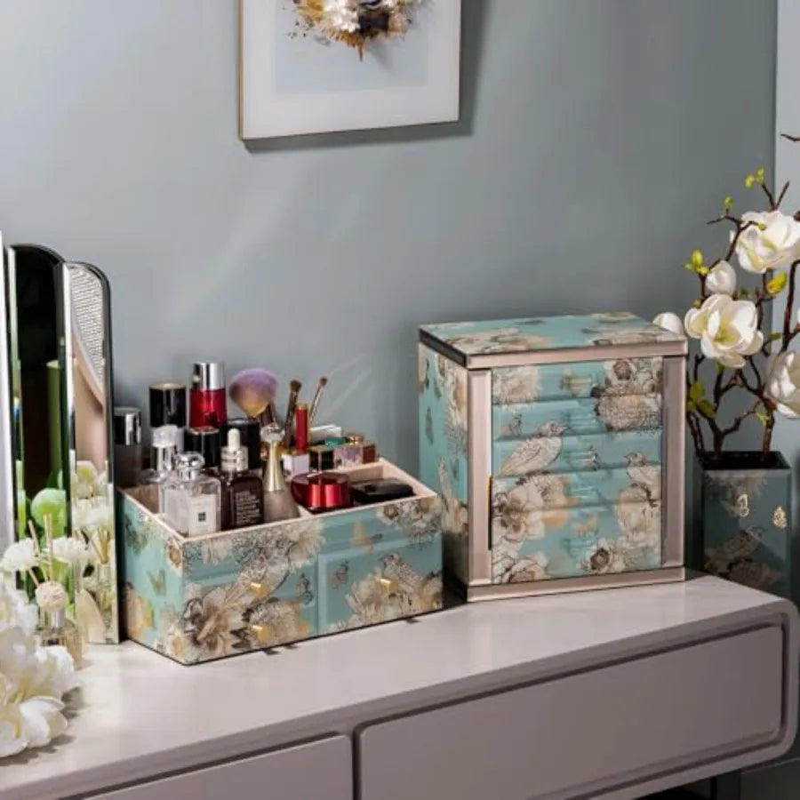 Glass Jewelry Box 5-Layer Storage Case Jewerly Boxes for Women Girls Jewelry Gift Decorative Boxes Art Painting Tabletop Orname