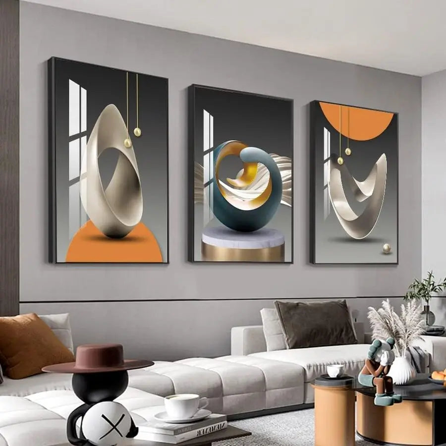 Wall Art, Bright Style Framed Wall Art, Abstract Modern Art Shape Pattern White Blue Yellow Grey Wall Art Artfully Matching Livi