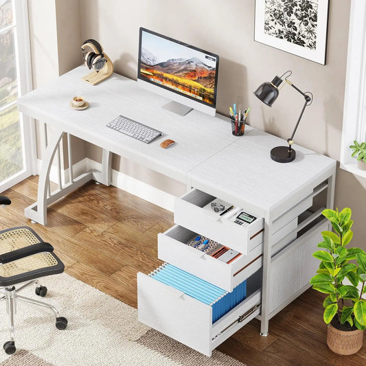 59 Inch Computer Desk with 3 Drawers, Study Writing Table Workstation with File Storage, Home Office Desks with Large Desktop
