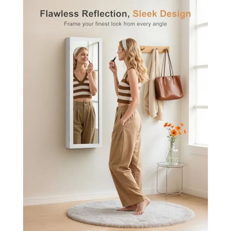 6 LEDs Mirror Jewelry Cabinet Large Capacity Lockable Jewelry Armoire Organizer Door or Wall Mounted Mirror with Jewelry Storag