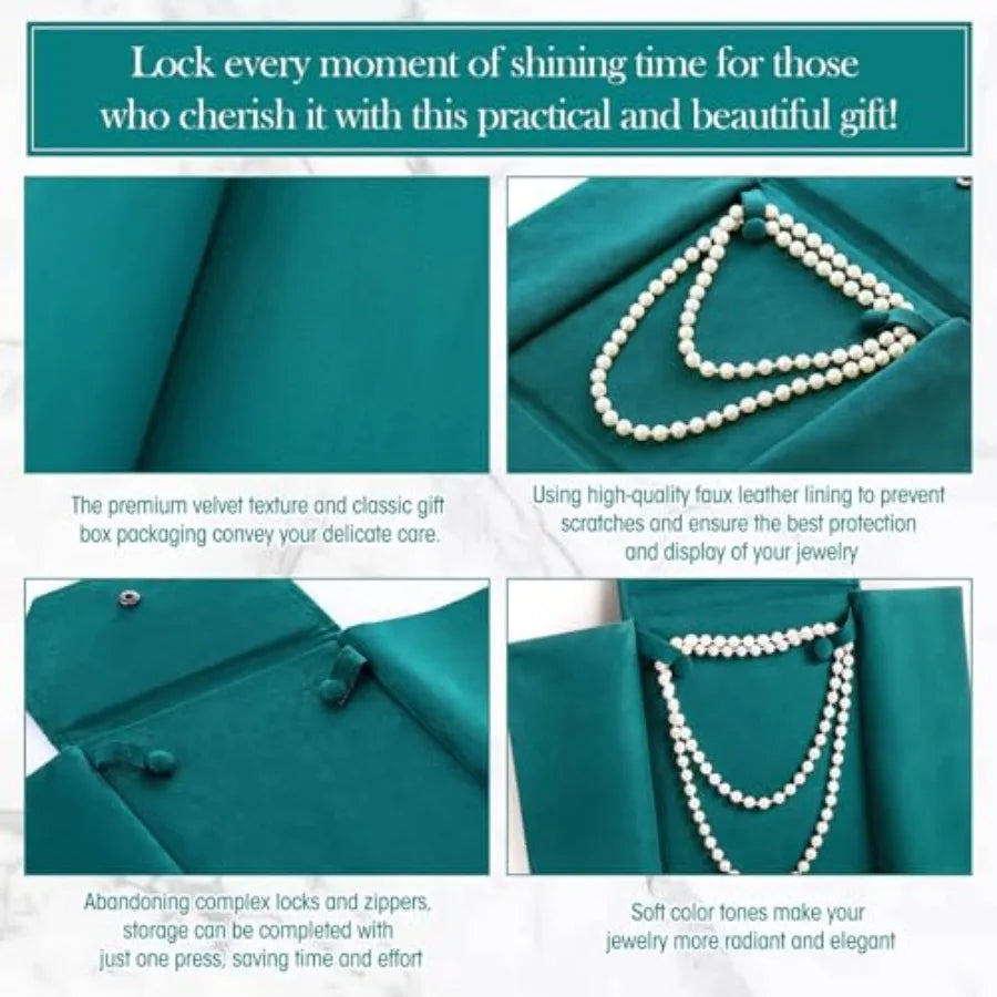 6 Pcs Velvet Necklace Jewelry Display Folder Travel Necklace Organizer Women Pearl Jewelry Pouch Gift Bag Green