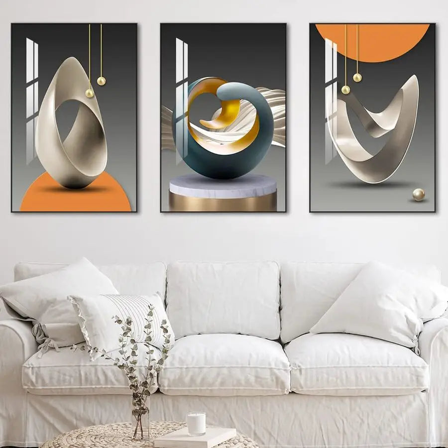 Wall Art, Bright Style Framed Wall Art, Abstract Modern Art Shape Pattern White Blue Yellow Grey Wall Art Artfully Matching Livi