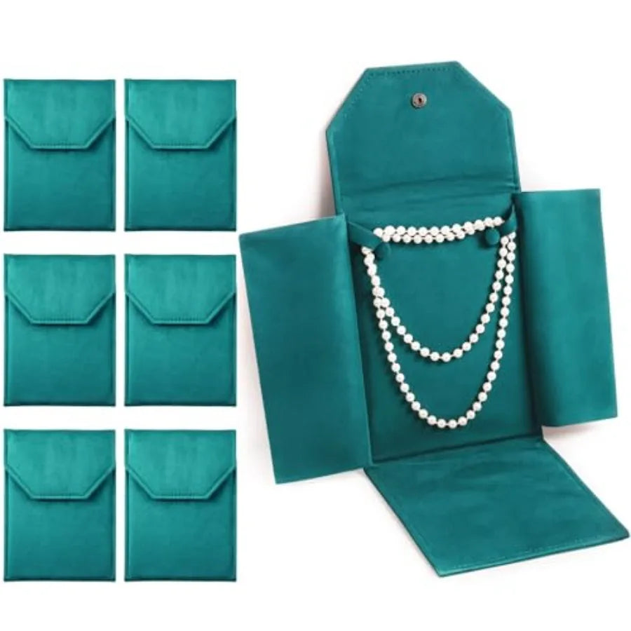 6 Pcs Velvet Necklace Jewelry Display Folder Travel Necklace Organizer Women Pearl Jewelry Pouch Gift Bag Green