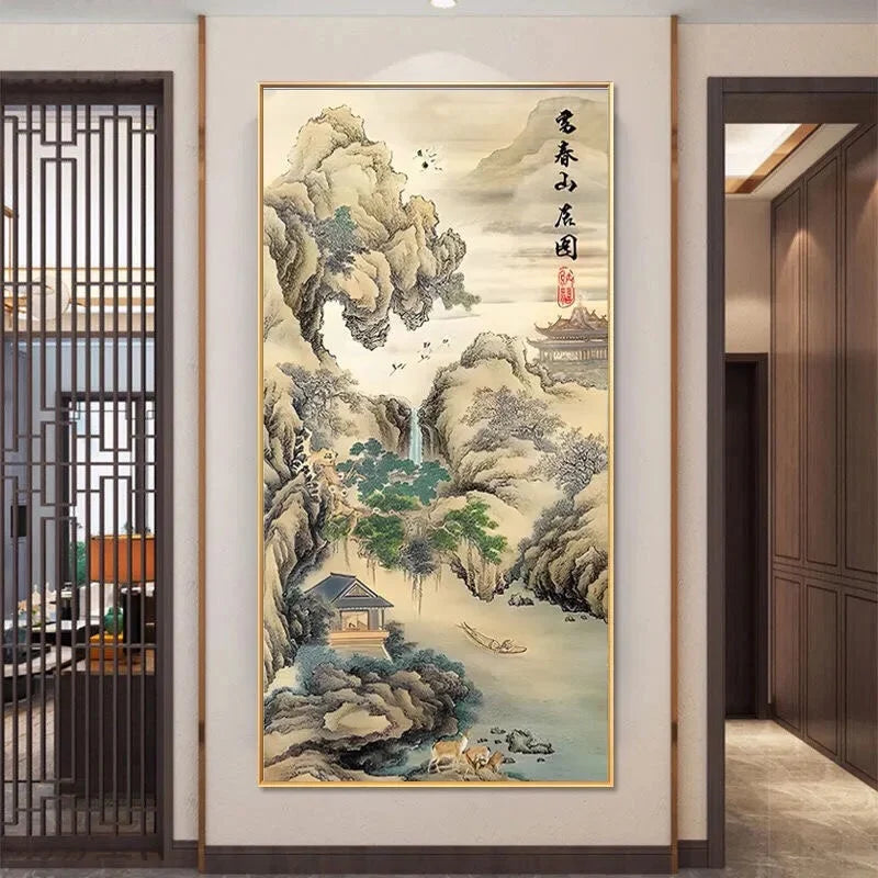 Dwelling in Fuchun Mountains  vertical version,Printed on canvas 11CT Cross Stitch Embroidery kit,needlework Set Cross-Stitch
