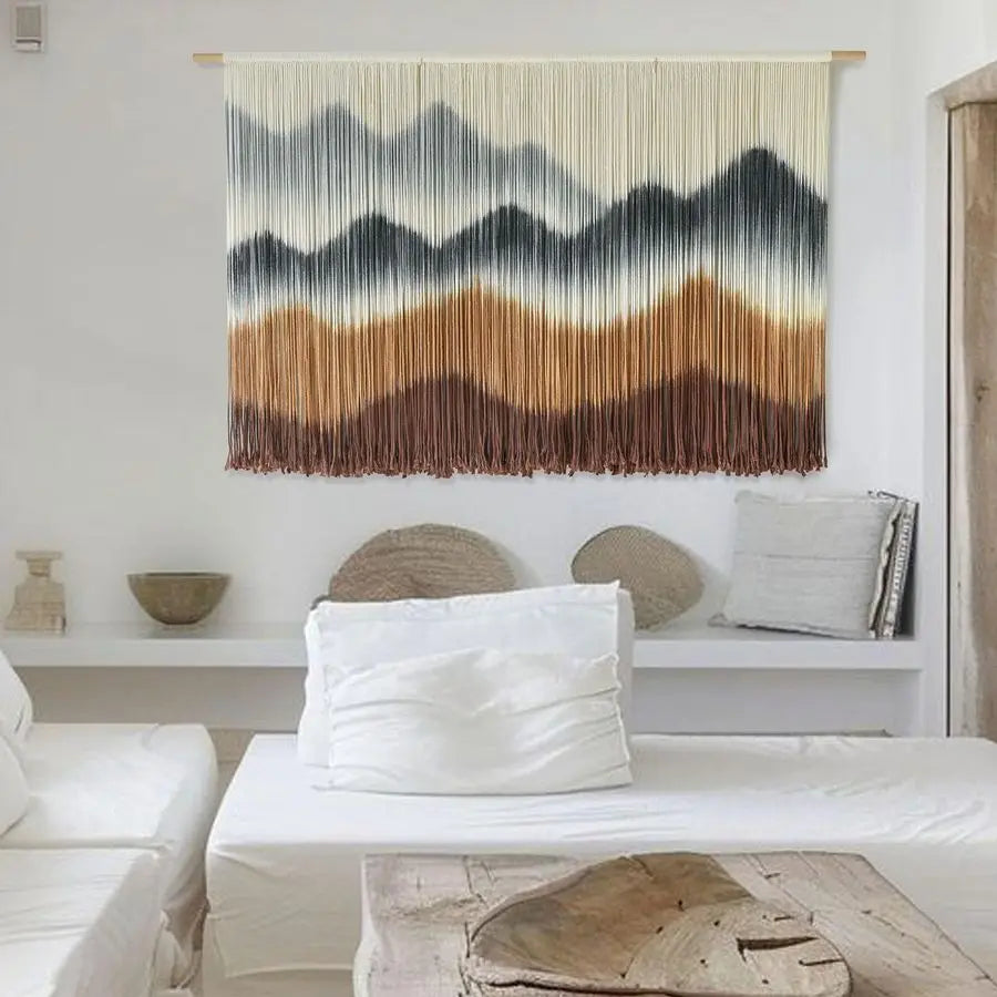 Macrame Wall Hanging Mountain Wall Art DipDyed Macrame Wall Decor Modern Wall Decor Fiber Wall Art Craftsmanship 57 Wx35 L