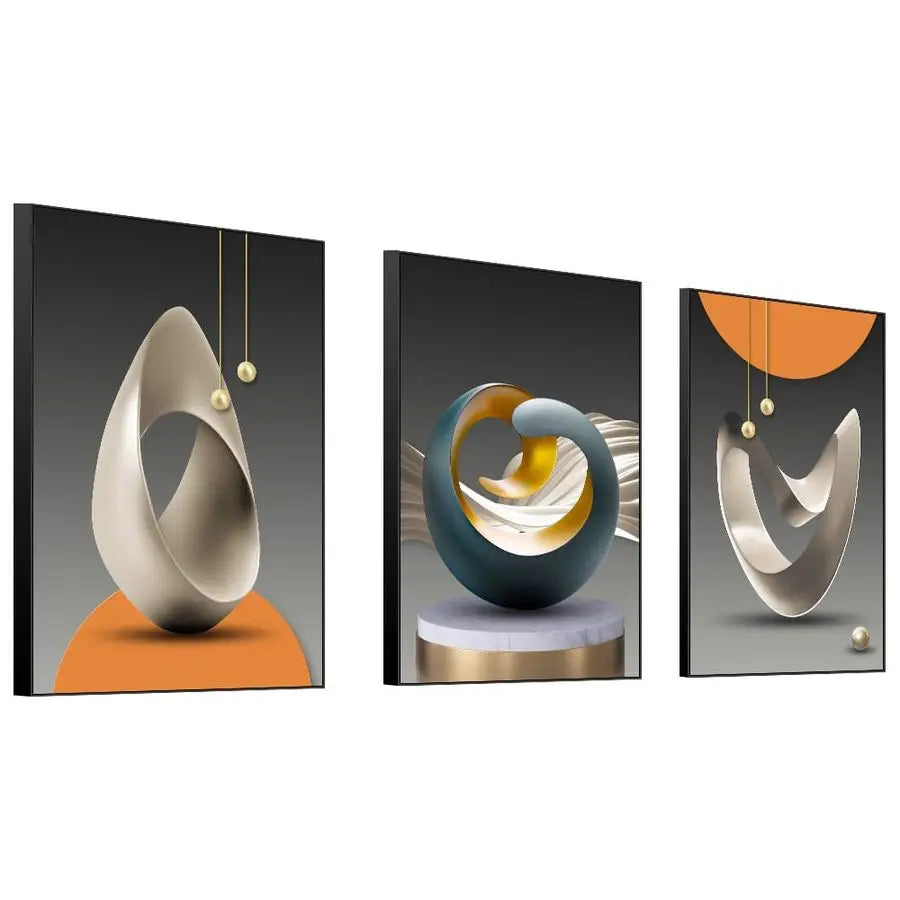 Wall Art, Bright Style Framed Wall Art, Abstract Modern Art Shape Pattern White Blue Yellow Grey Wall Art Artfully Matching Livi