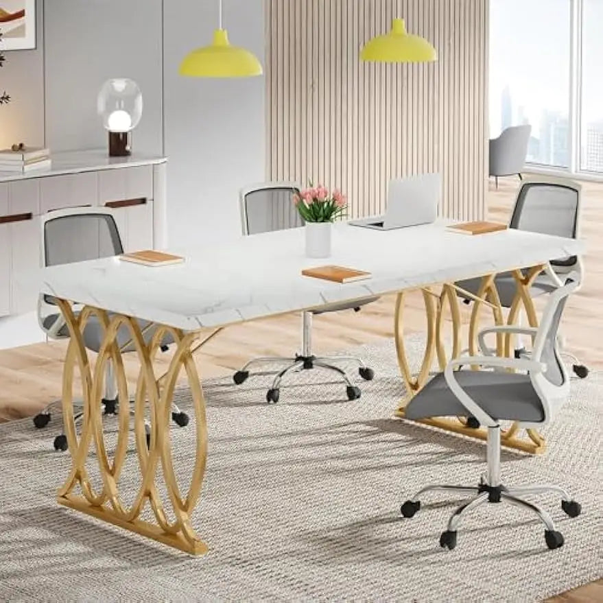 Executive Desk,Large Computer Desk, Modern Office Desk Conference Table Meeting Room Table, Business Furniture for Home Office