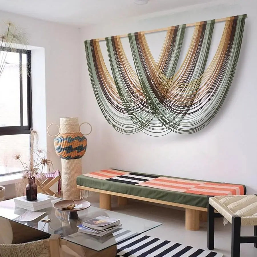 Macrame Wall Hanging Boho Wall Decor Yarn Wall Art Tapestry Bedroom Living Room Nursery Apartment Home Decor 57 W x 31 L