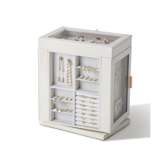Jewelry Box 360° Rotating 6-Tier Organizer Open Design Large Vertical Jewelry Display Storage Case with Glass Window Gift for W